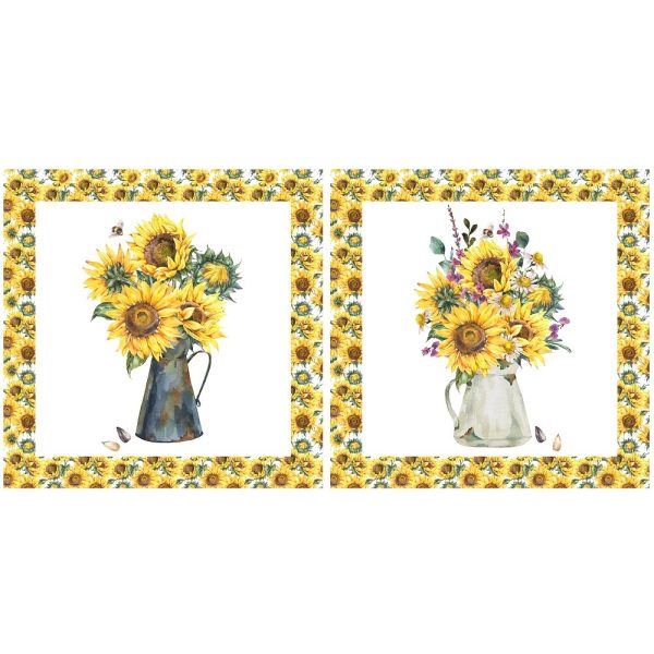 Watercolor Rustic Farmhouse Sunflower Pillow Panels Online