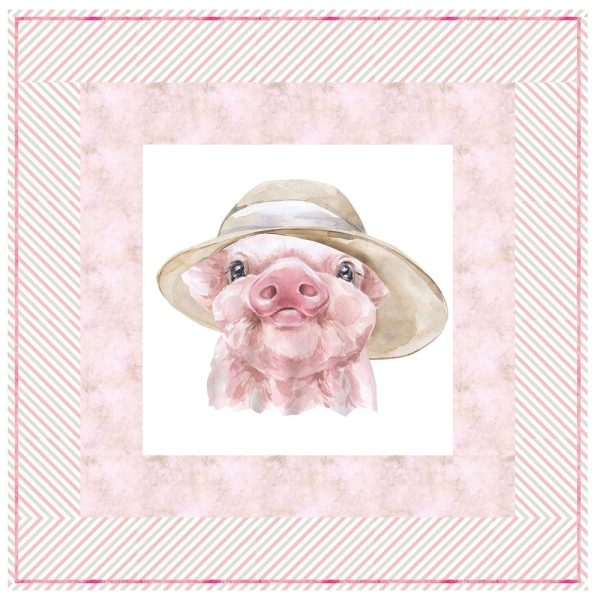 Watercolor Piglet in Hat Wall Hanging 42  x 42  Fashion