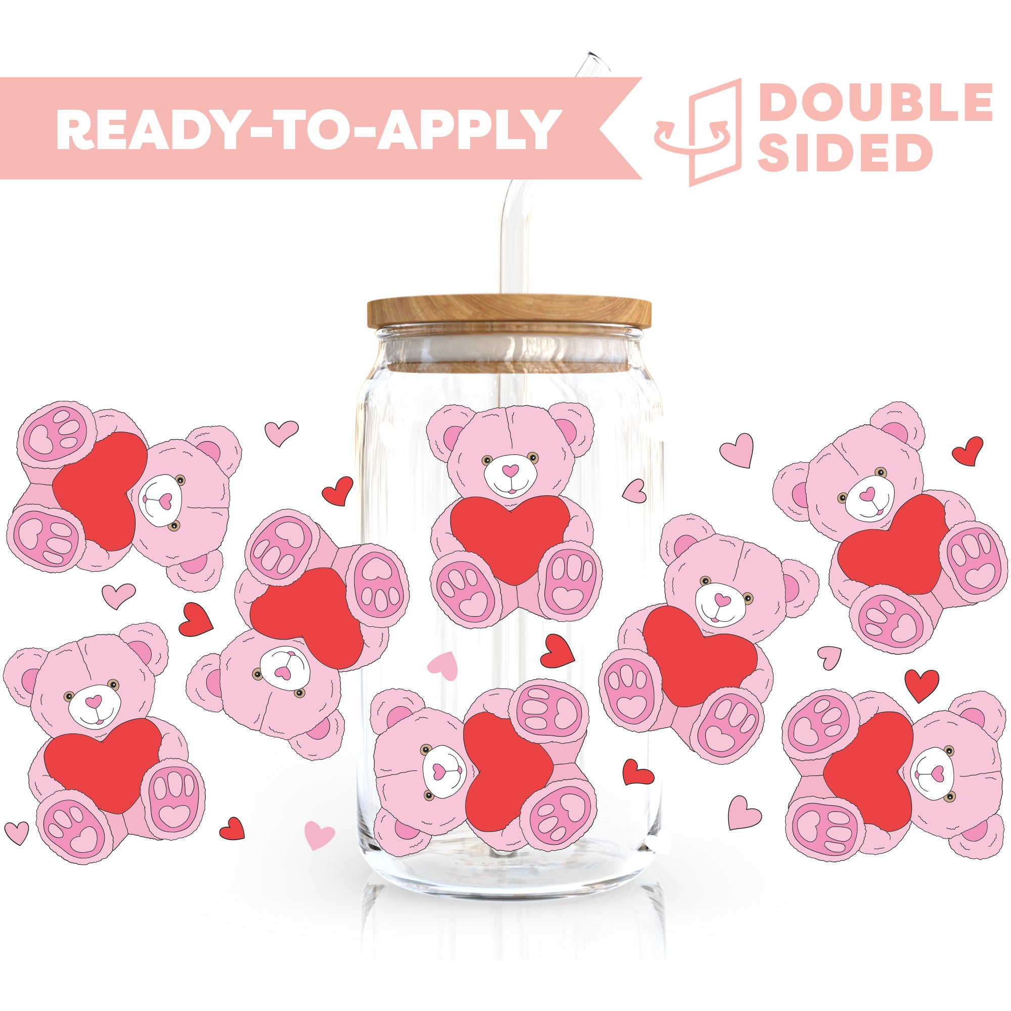 [ Double Sided ] 16oz Cup UV DTF Decal | Romantic Bear Online Hot Sale