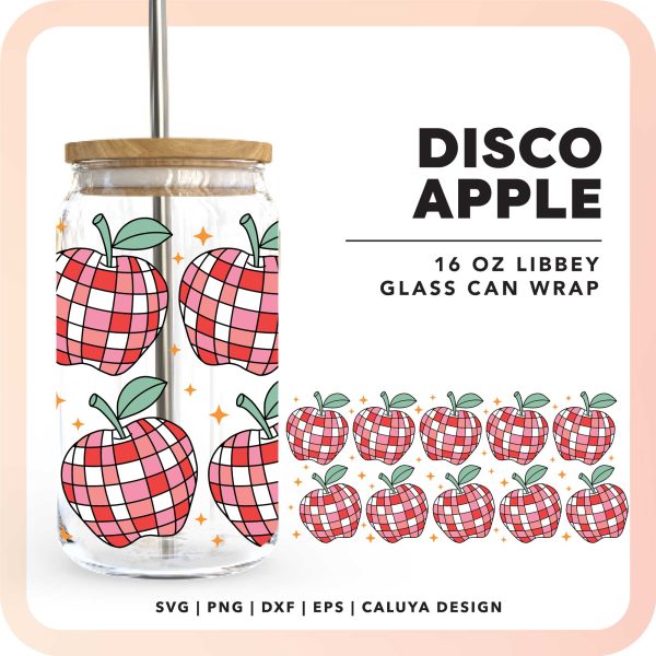 [ Digital File ] 16oz Libbey Can Wrap SVG | Disco Apple SVG Hot on Sale