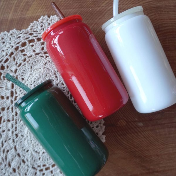 16oz Glass Can with Plastic Lid and Glass Straw | Solid Candy Apple Fashion - Image 4