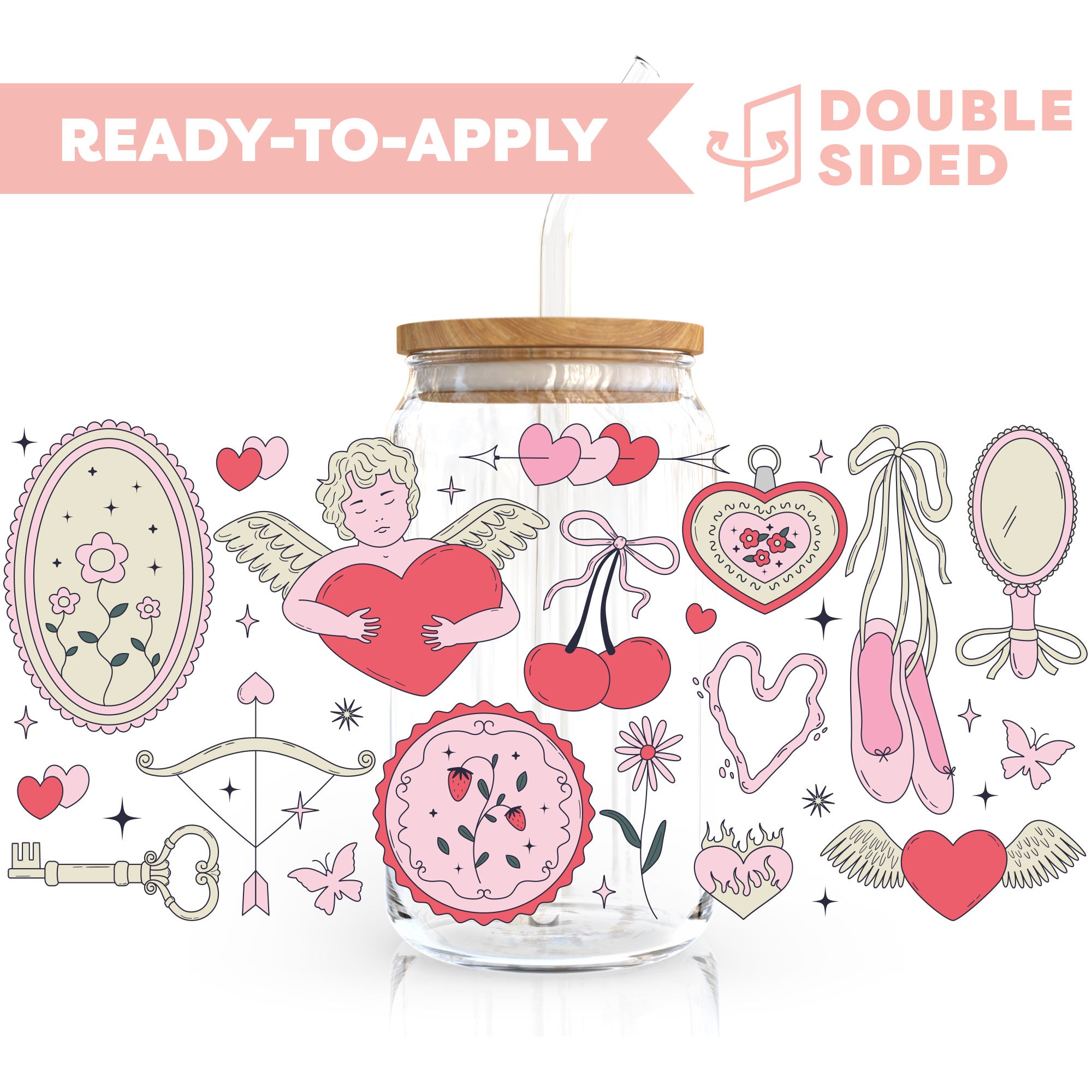 [ Double Sided ] 16oz Cup UV DTF Decal | Angels And Hearts Cheap