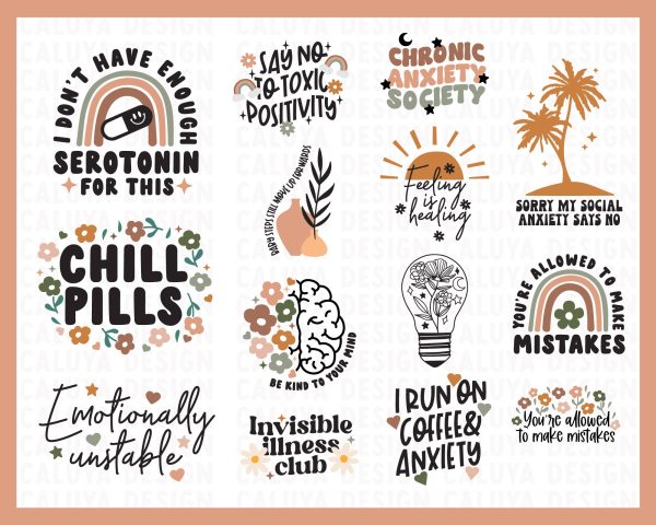 Boho Mental Health Quote Bundle | 25 Pack Online Sale - Image 4