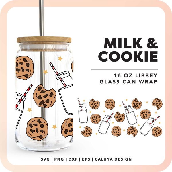 [ Digital File ] 16oz Libbey Can Wrap SVG | Milk & Cookie SVG For Discount