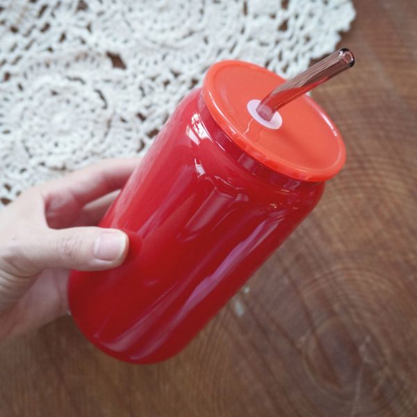 16oz Glass Can with Plastic Lid and Glass Straw | Solid Candy Apple Fashion