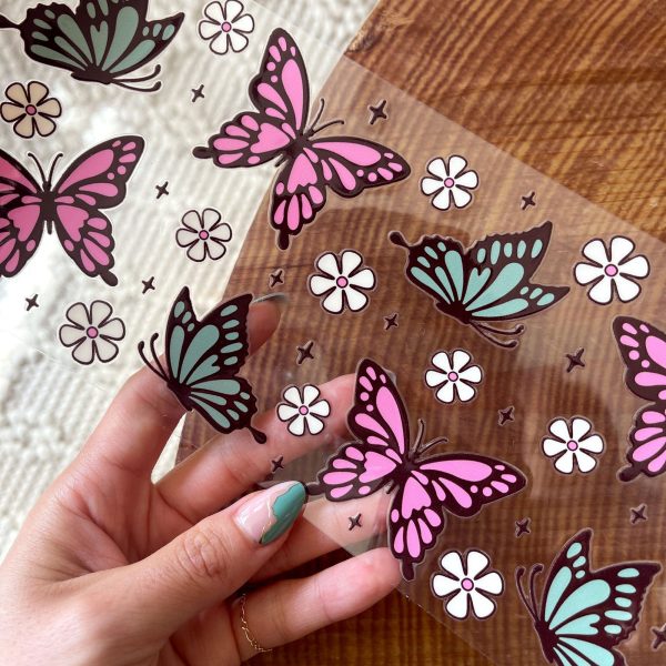 [ Double Sided ] 16oz Cup UV DTF Decal | Floral Butterfly Online now - Image 2