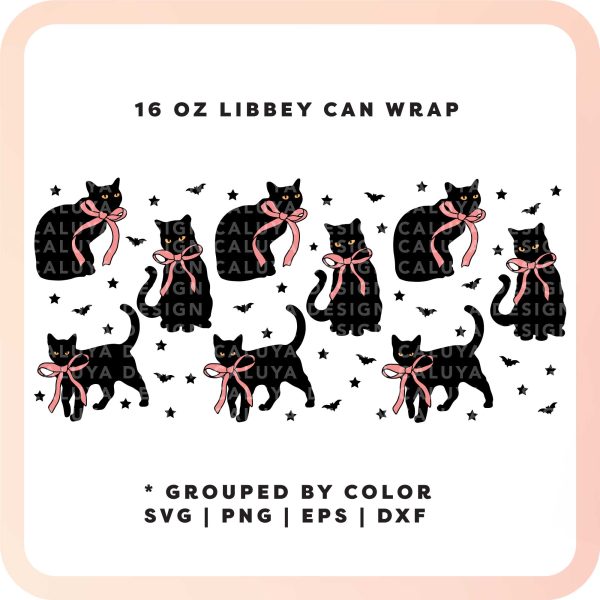 [ Digital File ] 16oz Libbey Can Wrap SVG | Black Cat on Sale - Image 3