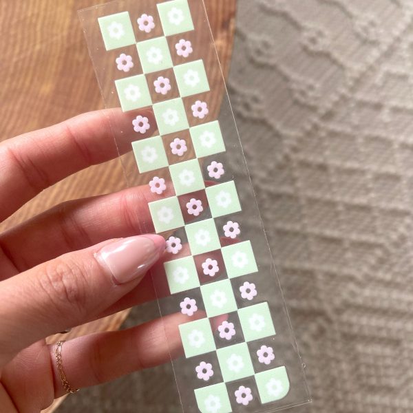 [ Double Sided ] Bookmark UV DTF Decal | Checkered Flower Matcha Hot on Sale - Image 2