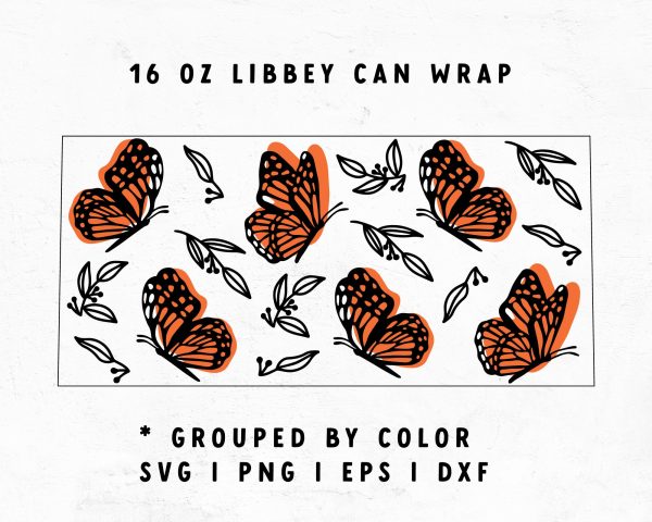 [ SVG Digital File] 16oz Libbey Can Cup Wrap | Butterfly Cup Wrap SVG Online Sale - Image 2