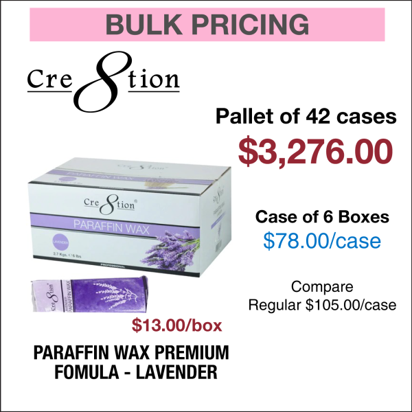 Cre8tion Paraffin Wax Lavender - Premium Fomula  - Pallet of 42 Cases, Case of 6 Boxes Online