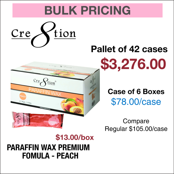 Cre8tion Paraffin Wax Peach - Premium Fomula - Pallet of 42 Cases, Case of 6 Boxes For Discount